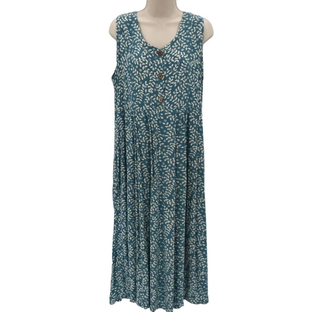 Tamba Tamba Womens Turquoise Blue Batik Button V Neck Sleeveless Maxi Dress M/L